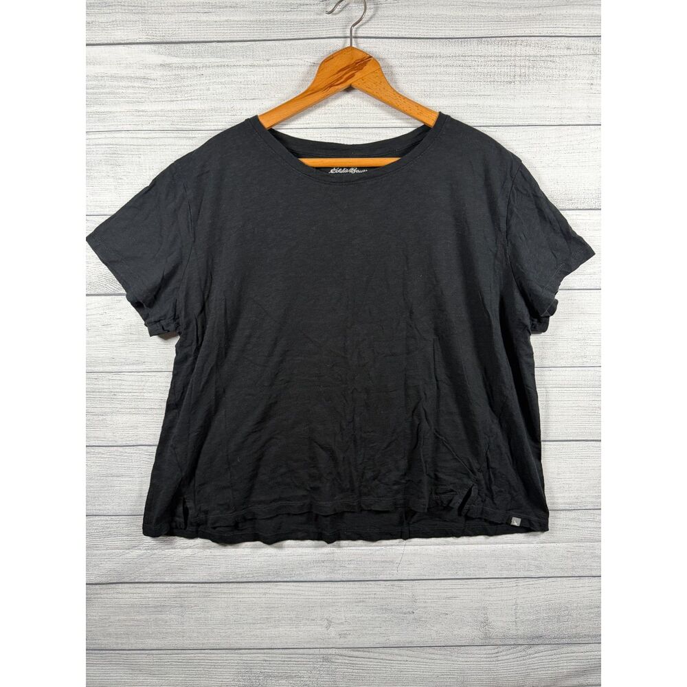 Eddie Bauer Women's 2XL Black 100% Cotton Short Sleeve Crew Neck Tee 1302